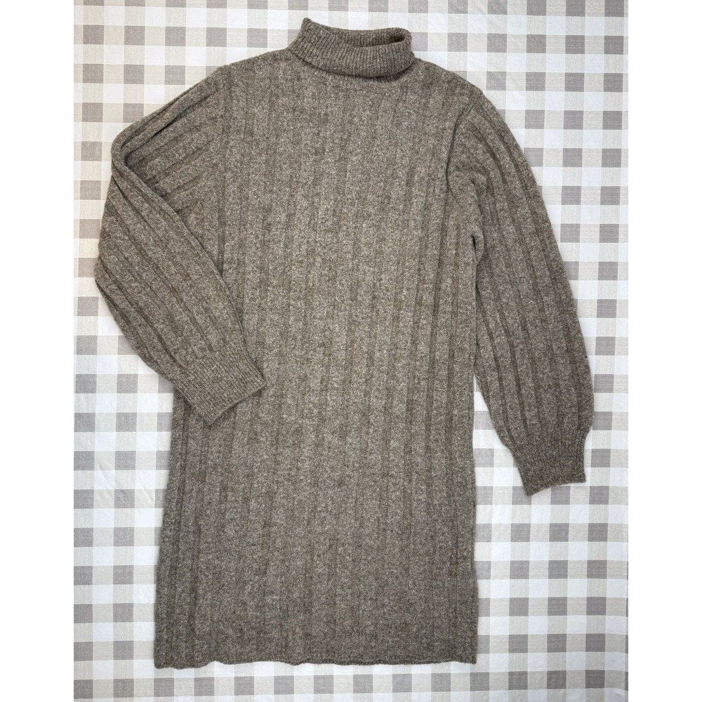 Quiet‎ Luxury Wool Blend Turtleneck Sweater Dress Taupe XS
